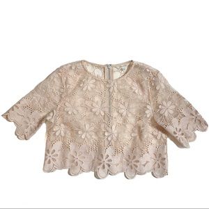 River Island nude floral appliqué crop shirt